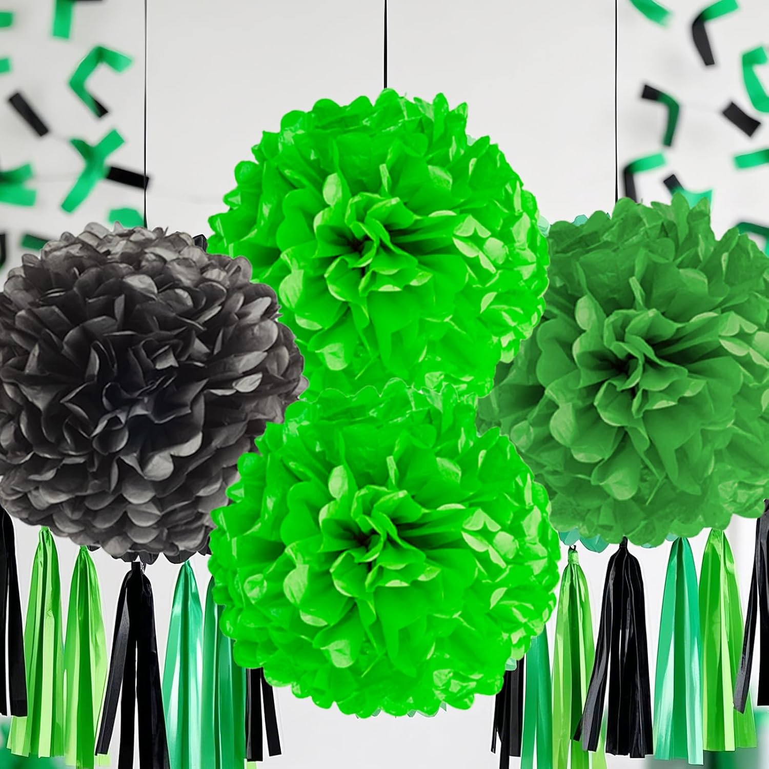 Capesaro Black Green Tissue Paper Pom Poms 12PCS Decorations