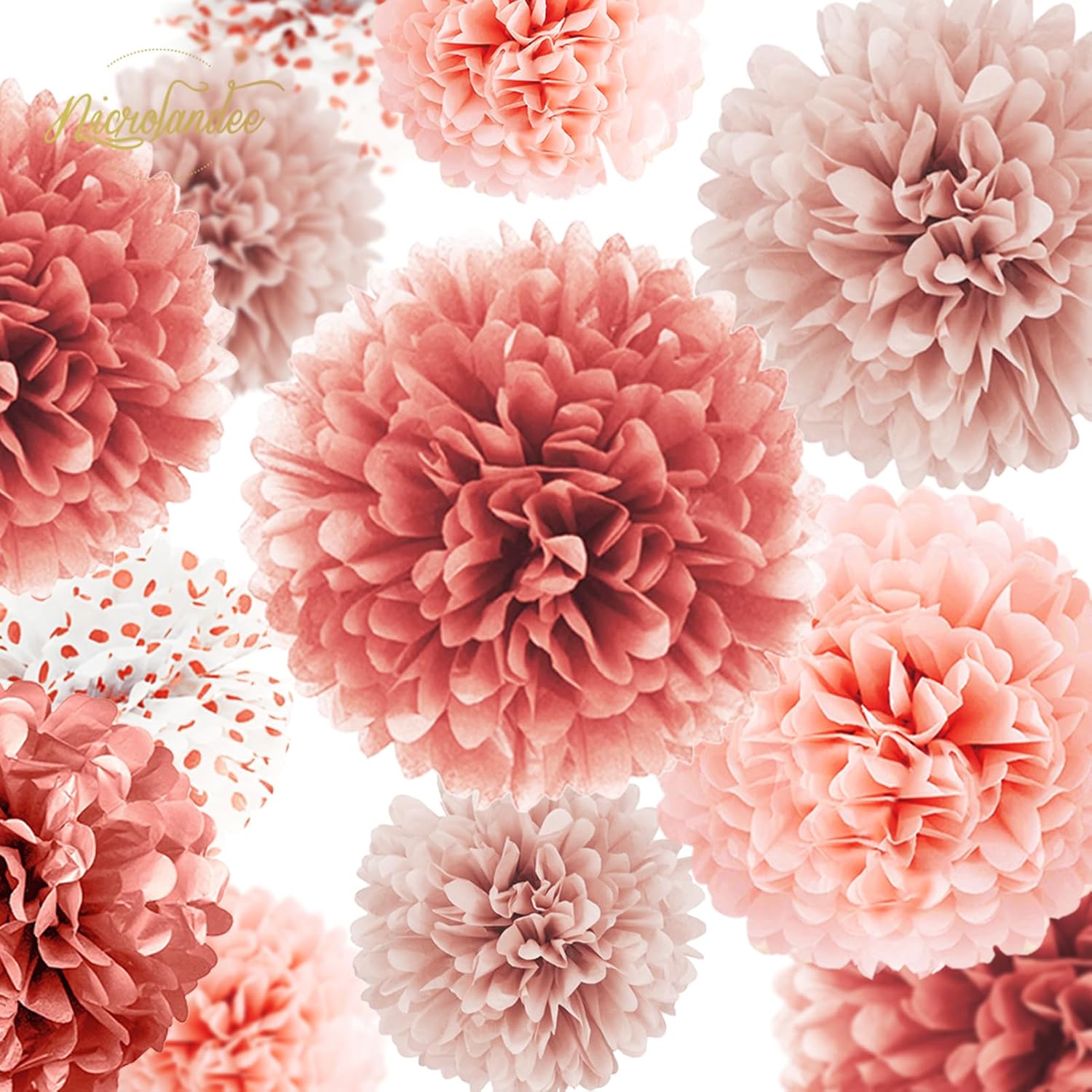 NICROLANDEE Rose Gold Tissue Paper Pom Poms 12PCS
