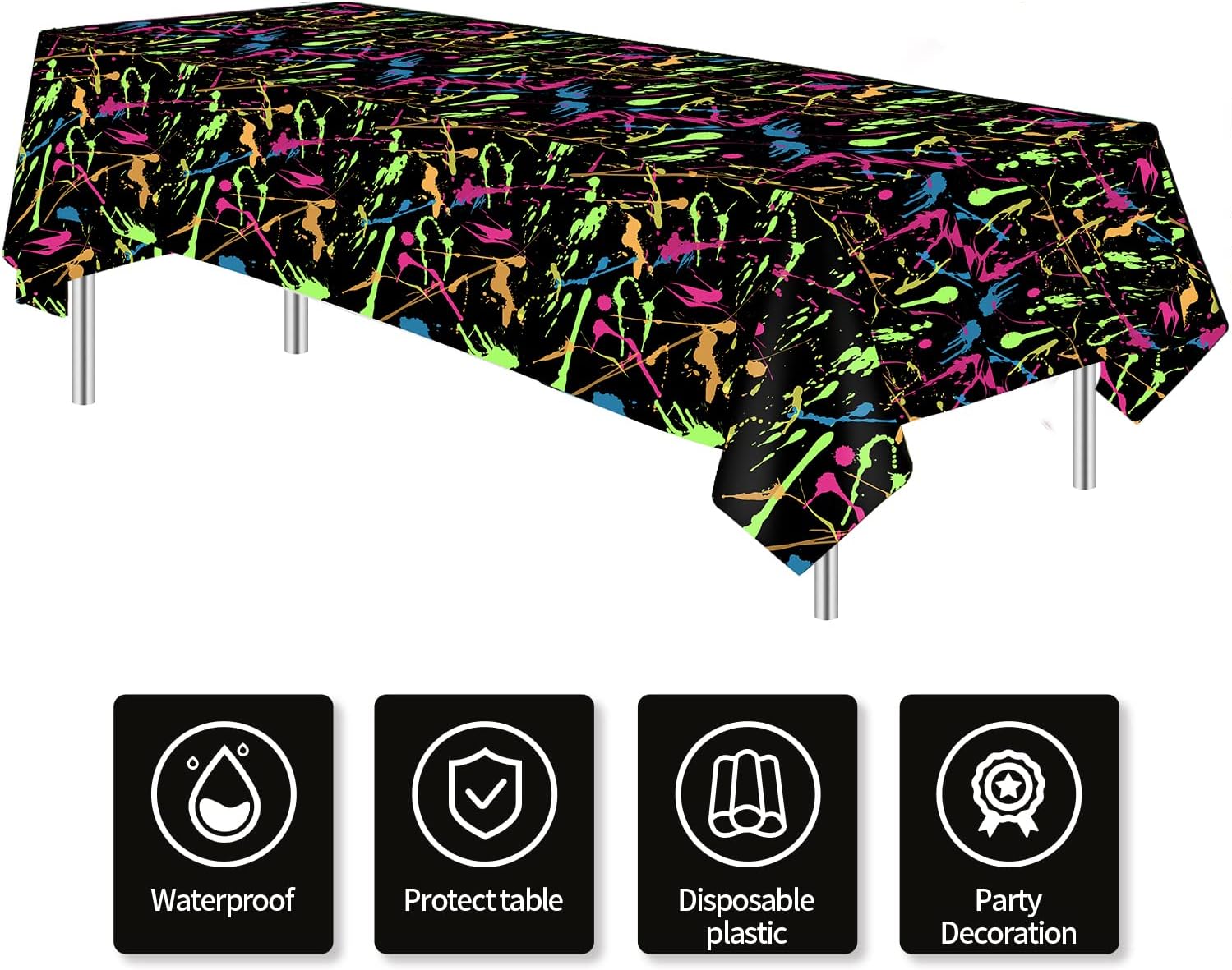 Neon Glow Tablecloth - 4 Pack for Birthday Party Decorations