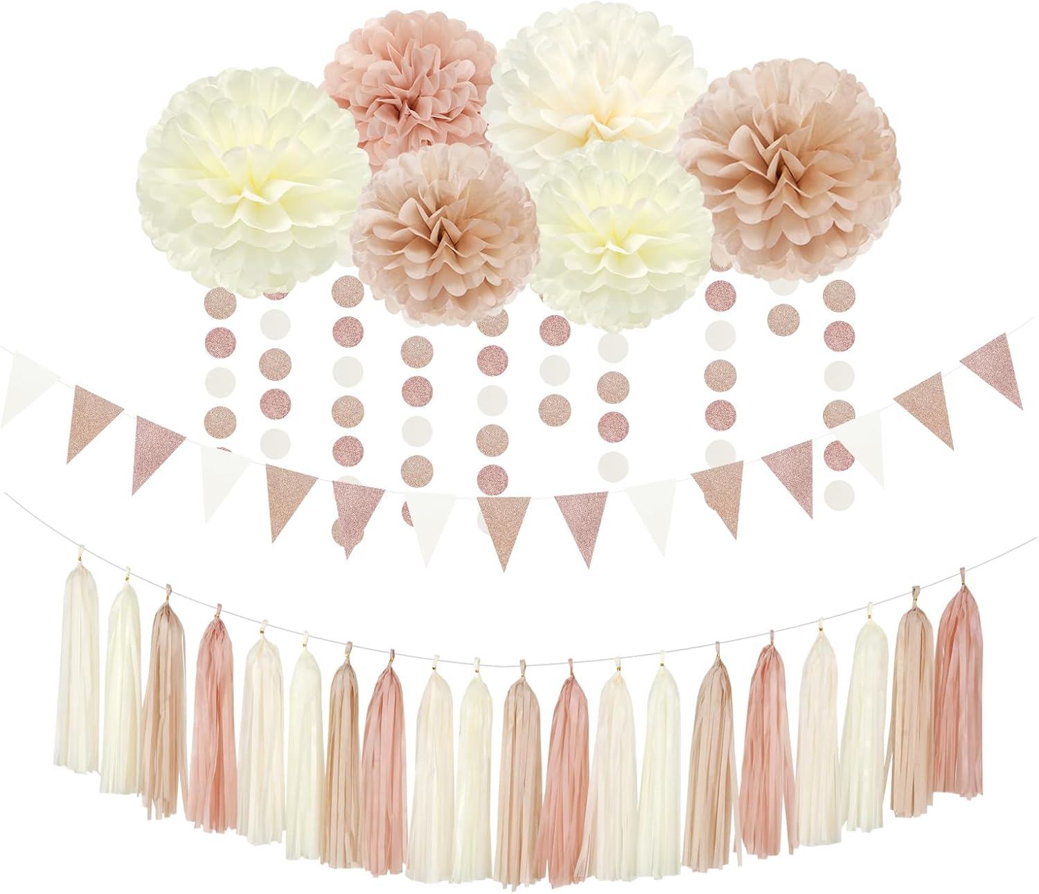 Champagne Gold Beige Boho Party Decor Kit 23pcs