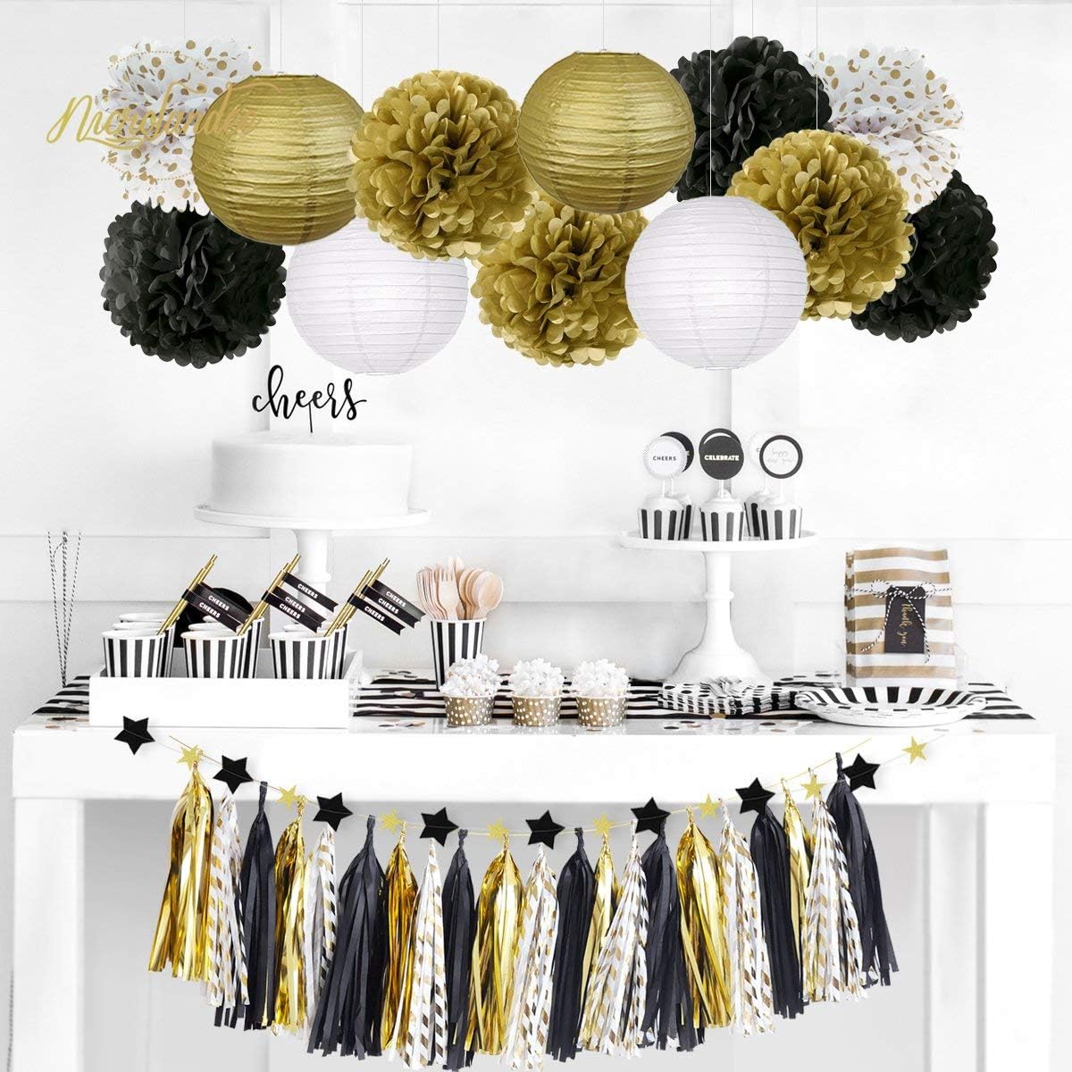 NICROLANDEE Black Gold Party Decorations 28 PCS