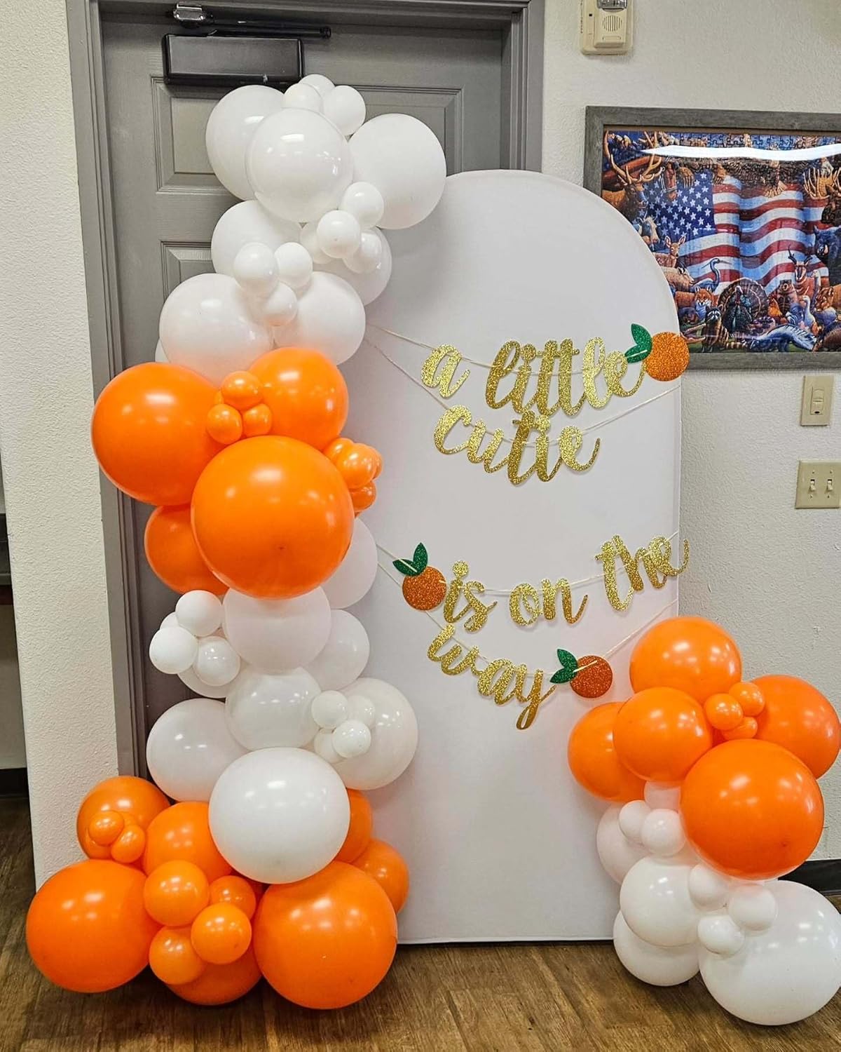 Orange and White Balloon Arch Kit 140Pcs with Garland Strip and Glue Dots