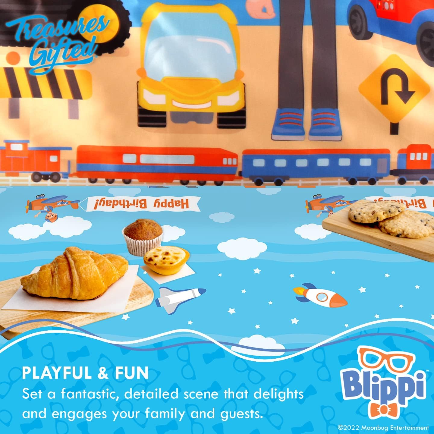 Treasures Gifted Blippi Themed Tablecloth 54x108 for Parties