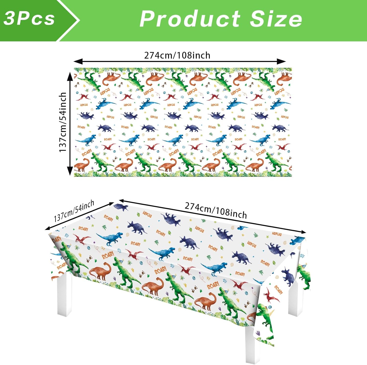 3 Pcs Dinosaur Tablecloth for Kids Birthday Party