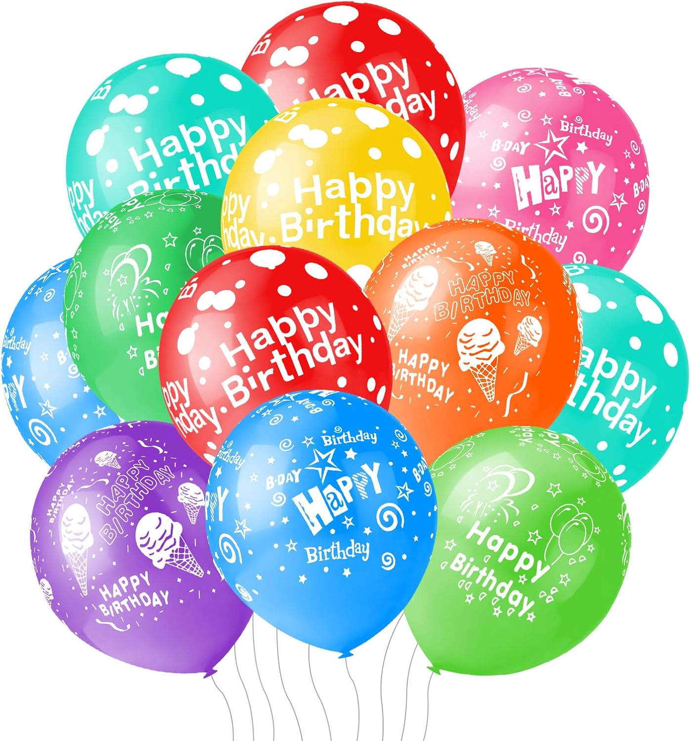50pcs 12 Inch Happy Birthday Balloons for Men and Women