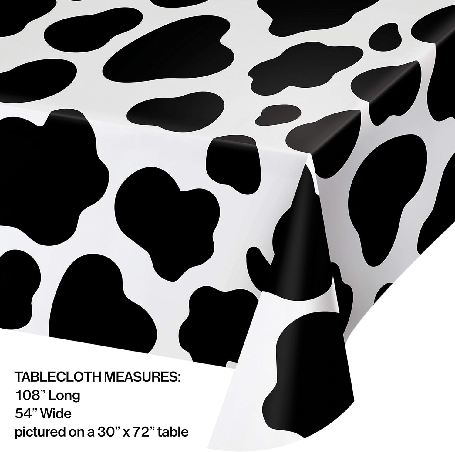 Creative Converting Cow Print Plastic Tablecover 54 x 108 Black and White