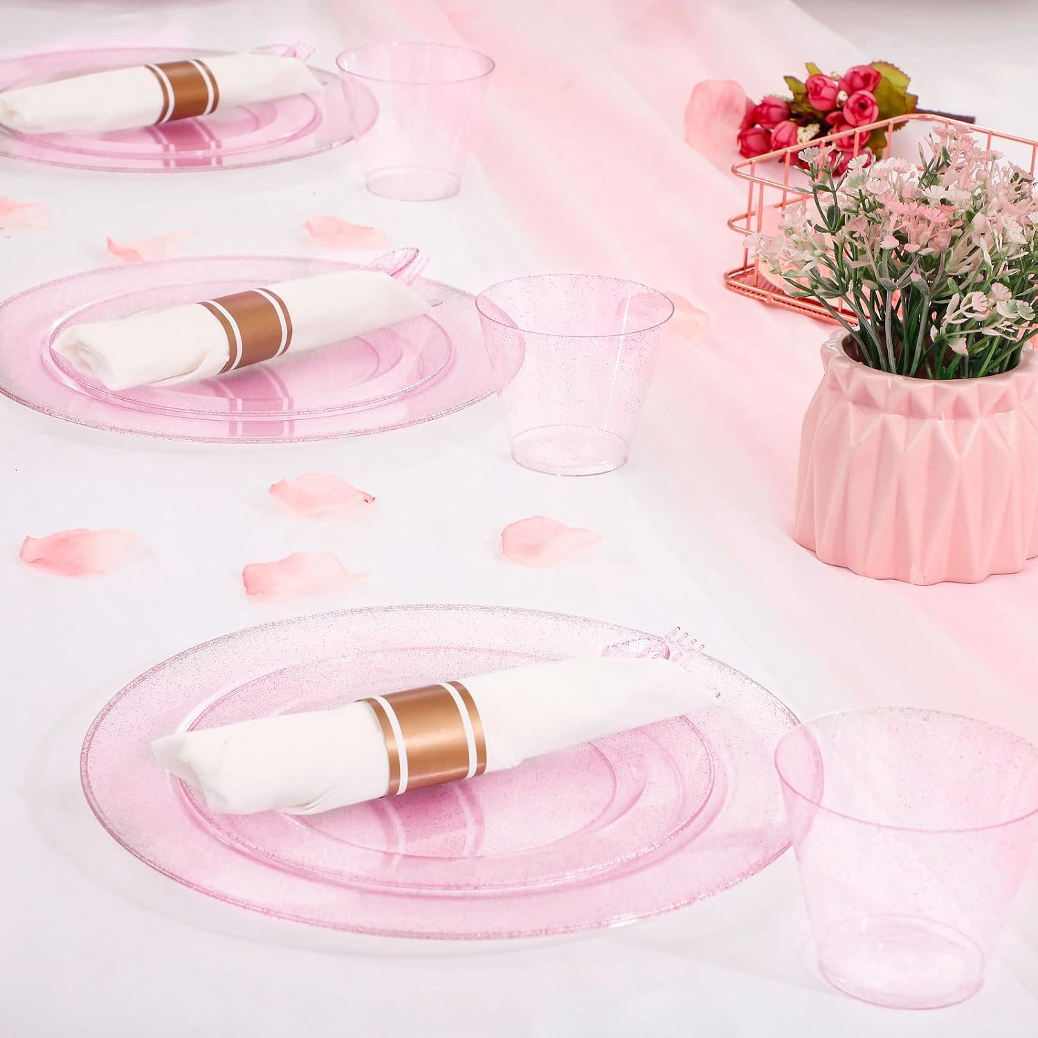 DaYammi 350PCS Rose Gold Glitter Dinnerware Set