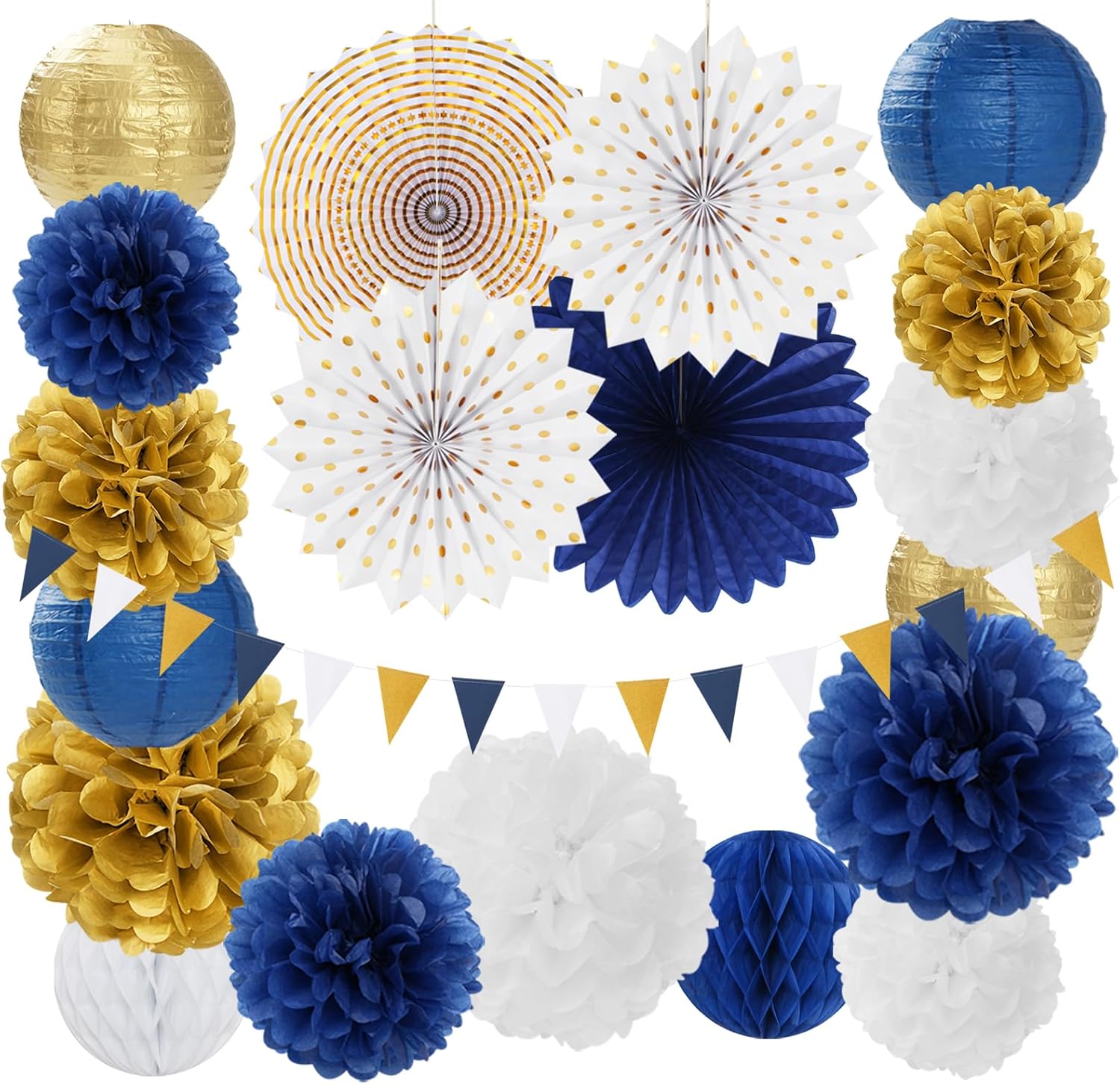 Blue White Gold Party Decorations 20pcs Kit
