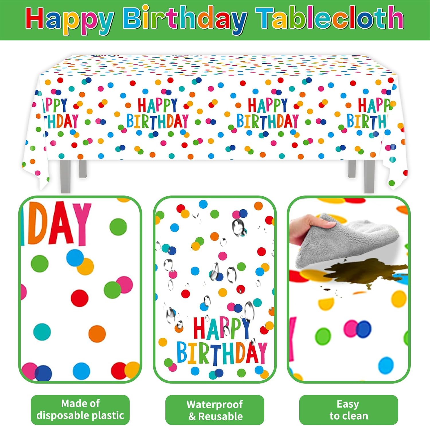 Happy Birthday Tablecloth Set of 2 with Confetti Design