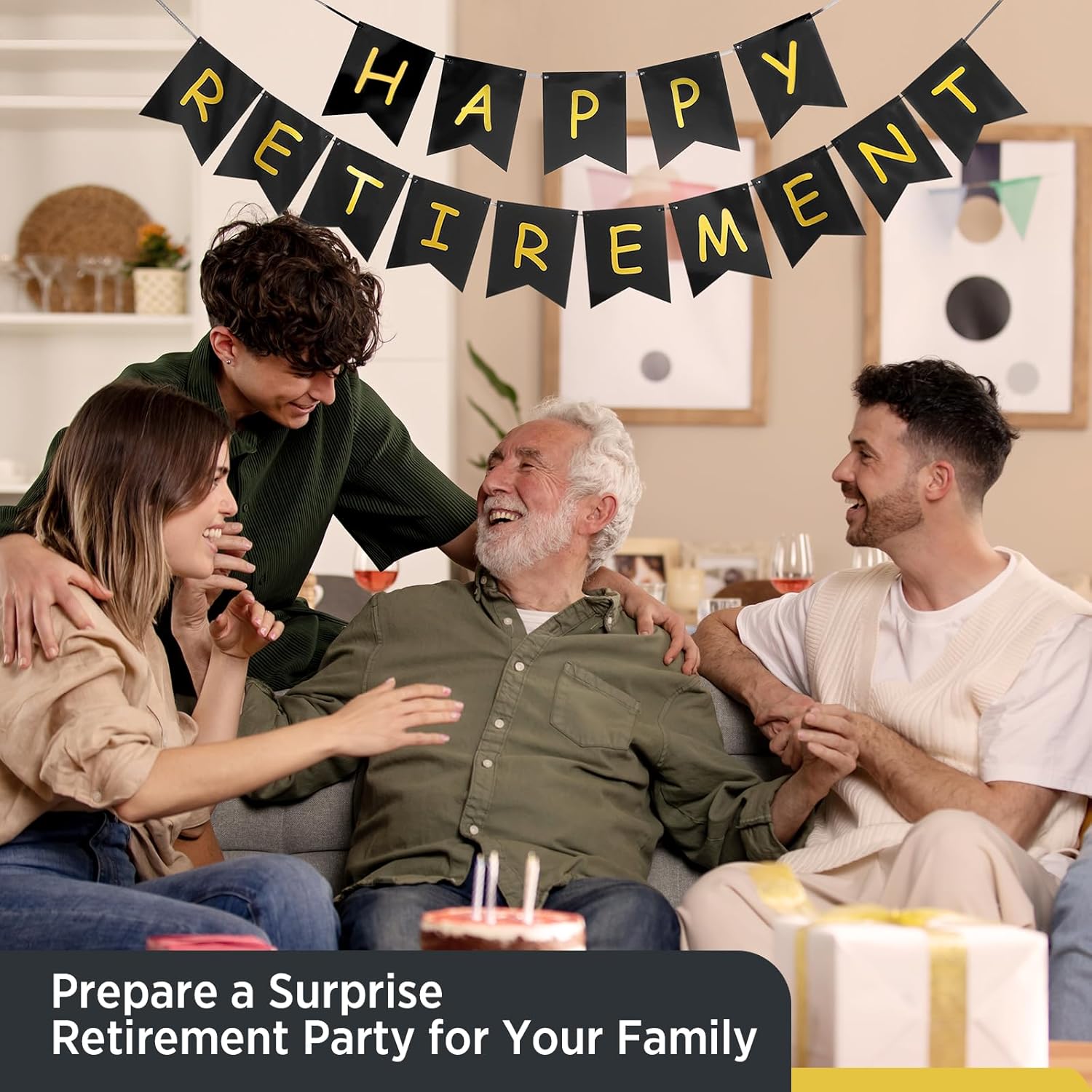 Happy Retirement Banner Black Gold Decorations Kit
