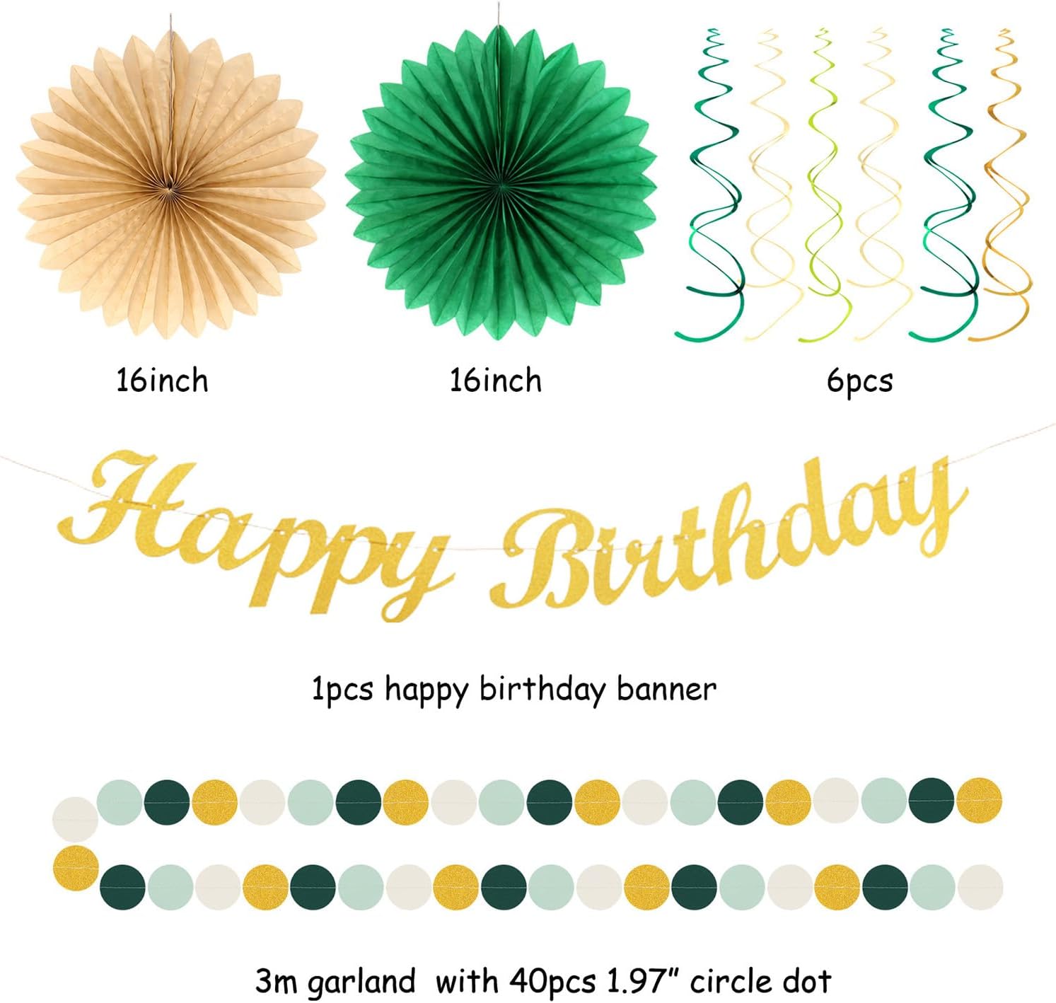 Sage Green Champagne Gold Birthday Decor 21pc Set
