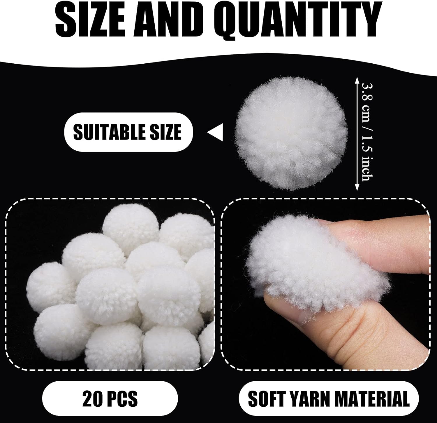Syhood 20pcs White Yarn Pom Poms Balls for DIY Crafts
