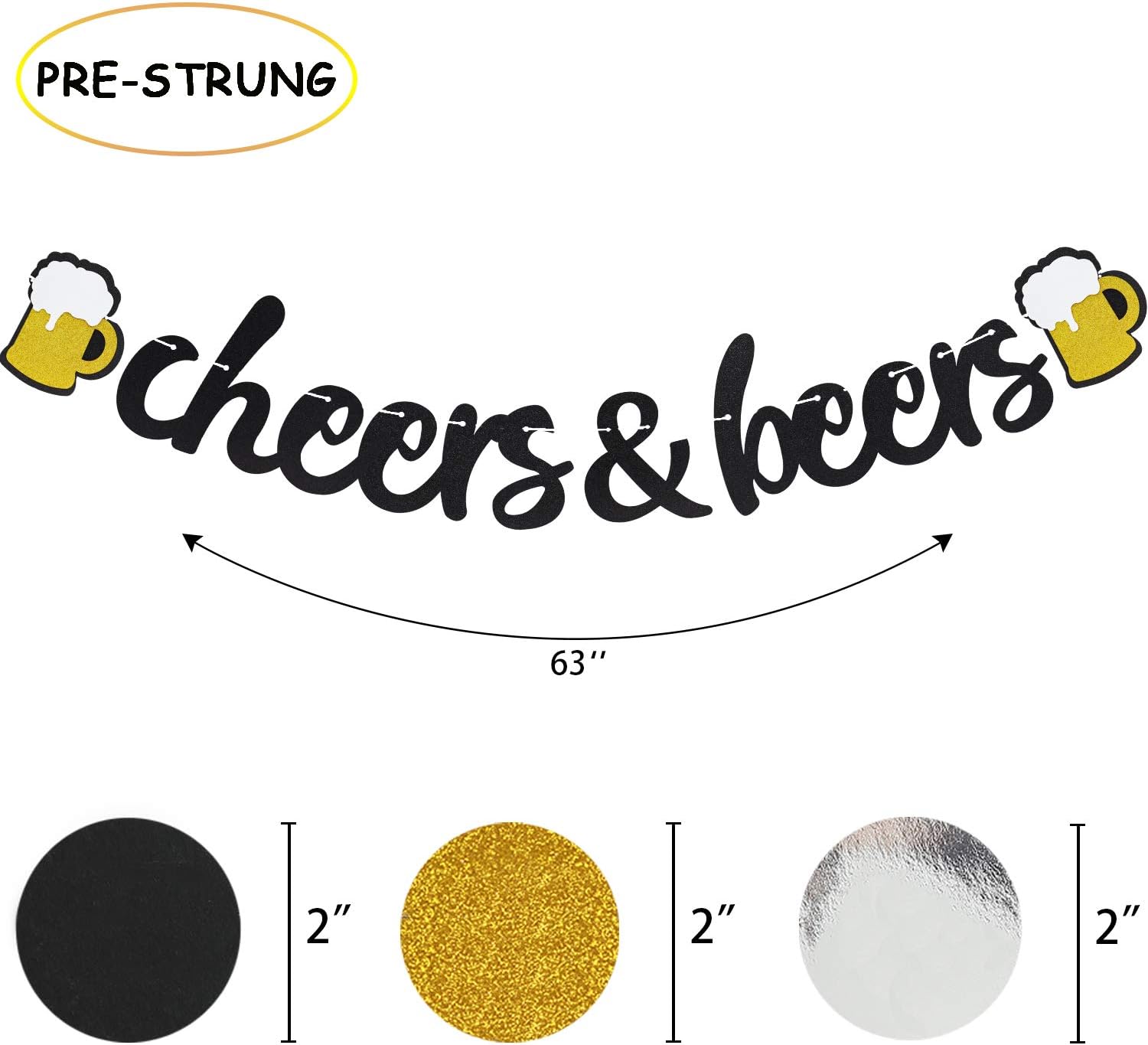 Cheers Beers Black Glitter Circle Dots Garland for Parties