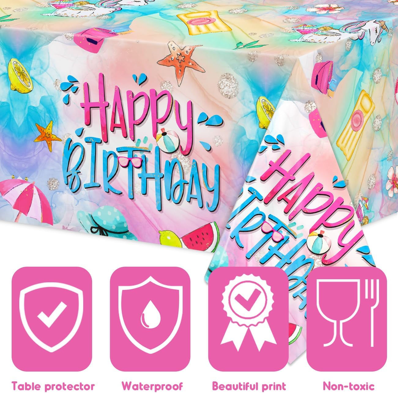 Summer Pool Birthday Tablecloths 3PCS Beach Themed Decorations