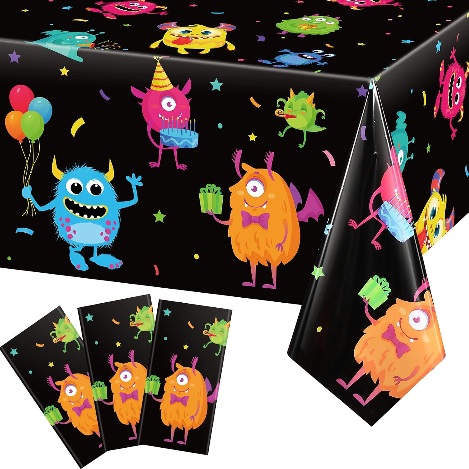 Buryeah 3 Piece Monster Table Cover for Kids Birthday Party