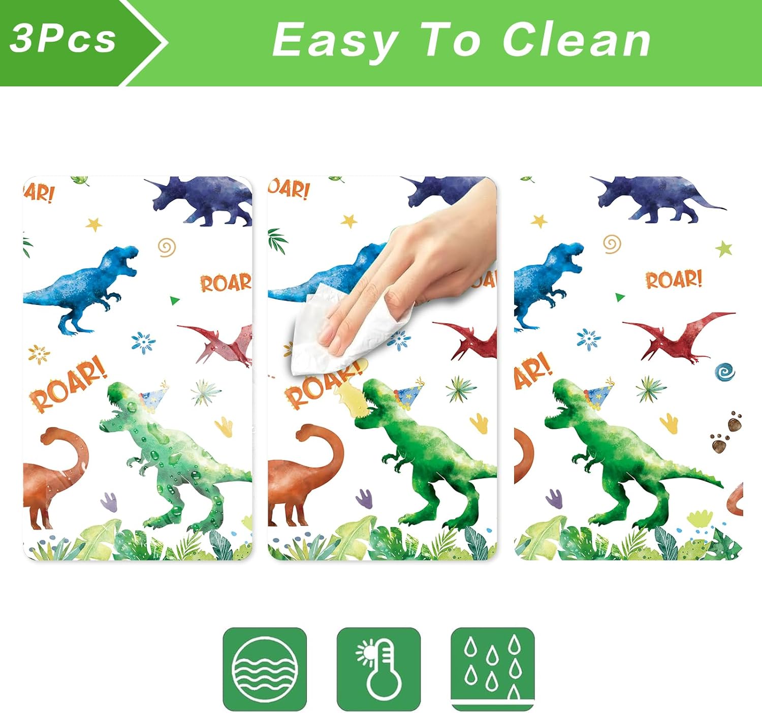 3 Pcs Dinosaur Tablecloth for Kids Birthday Party