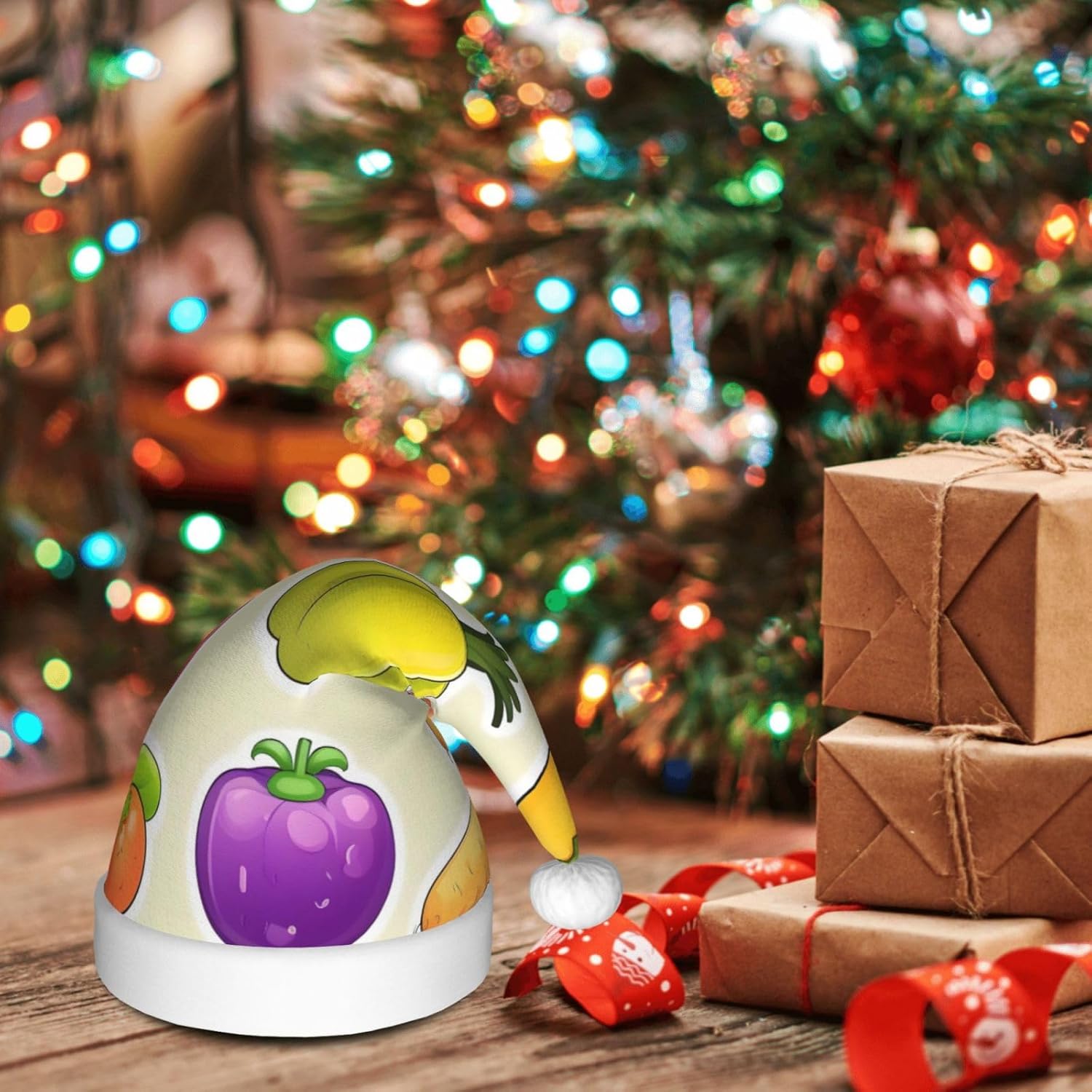 Personalized Santa Hat with Cartoon Vegetable Fruits Print