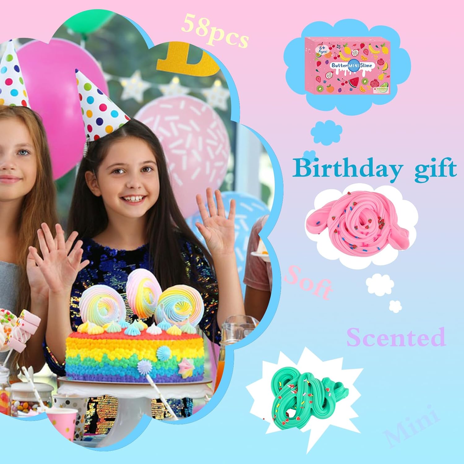 58 Pack Mini Slime Kit with Cute Charms and Stickers