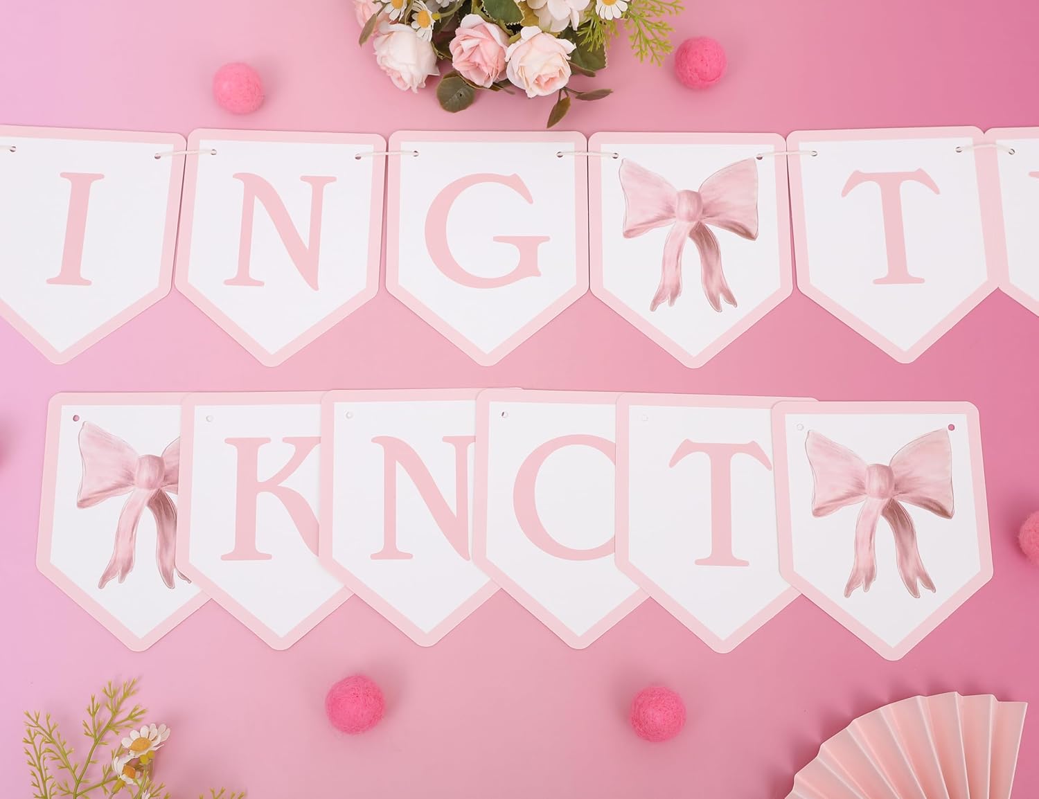 Tying The Knot Pink Bow Banner - Bridal Shower Decor