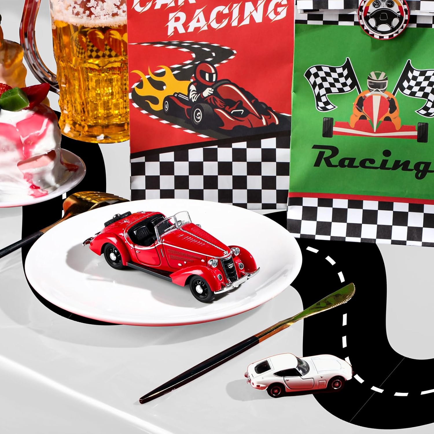 Irenare 6 Pcs Racing Car Table Covers 54x108 Inch