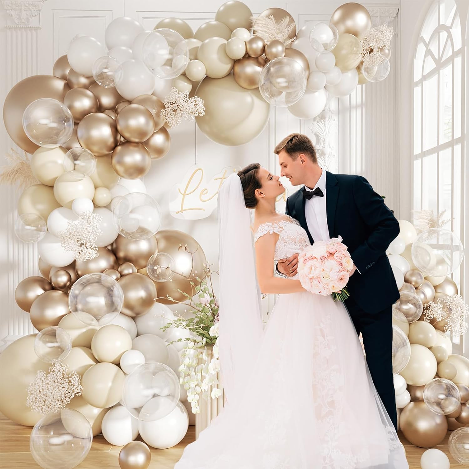 White Sand Metallic Champagne Gold Balloons Garland Arch Kit 152PCS