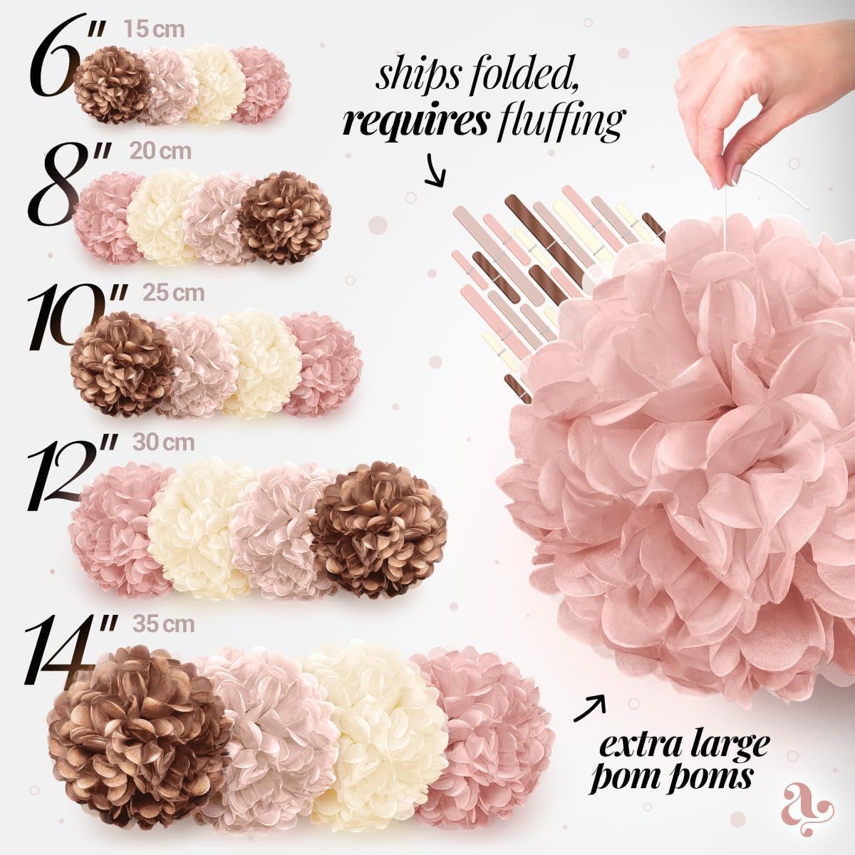 Boho Paper Pom Poms in Blush Pink Tissue