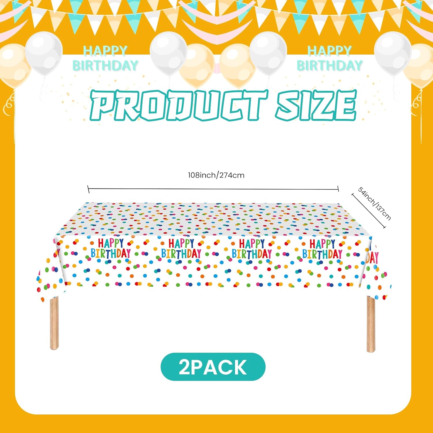 2 Packs Happy Birthday Tablecloth 54x108 Inch Decorations
