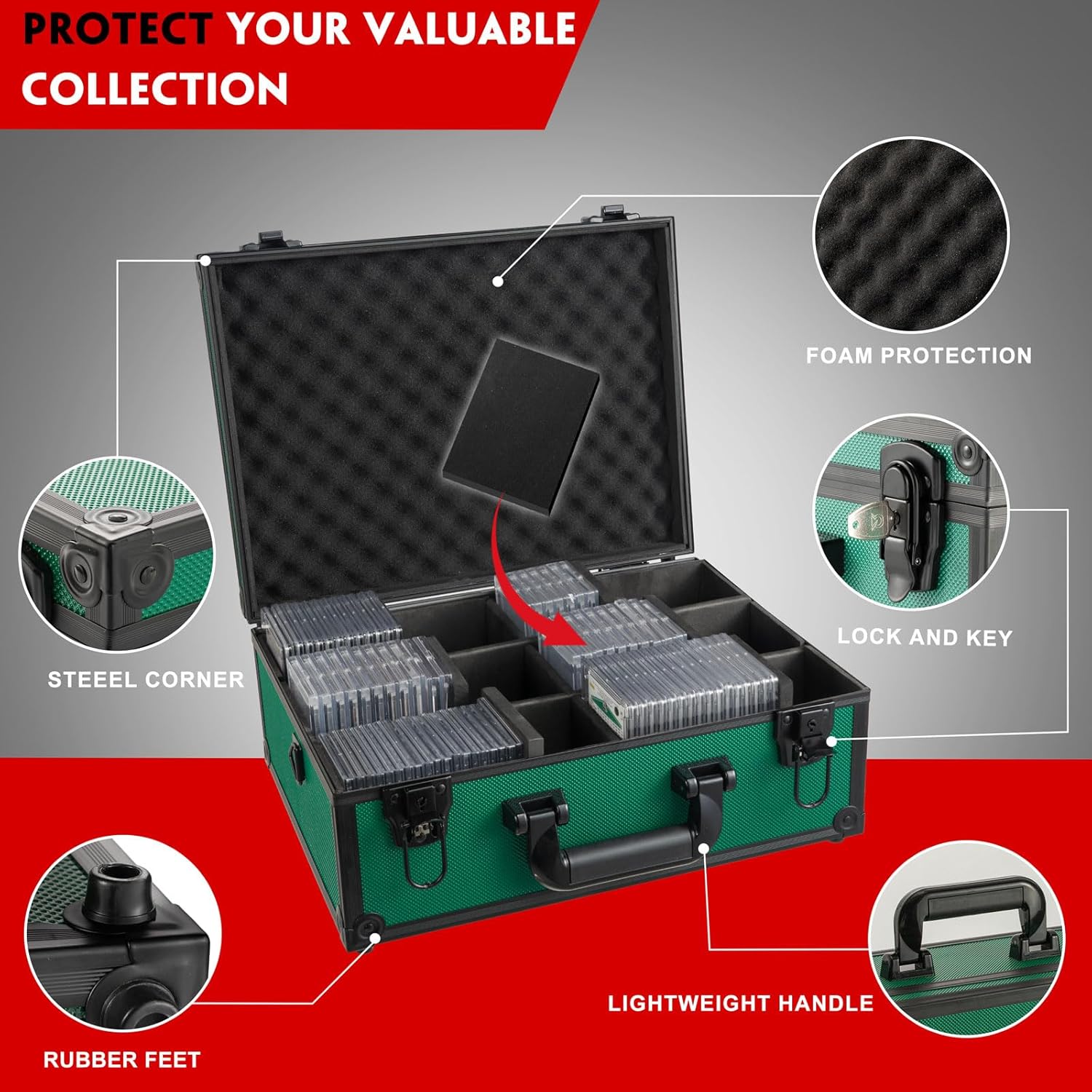 Vollicaifit Graded Card Storage Box with 6 Dividers
