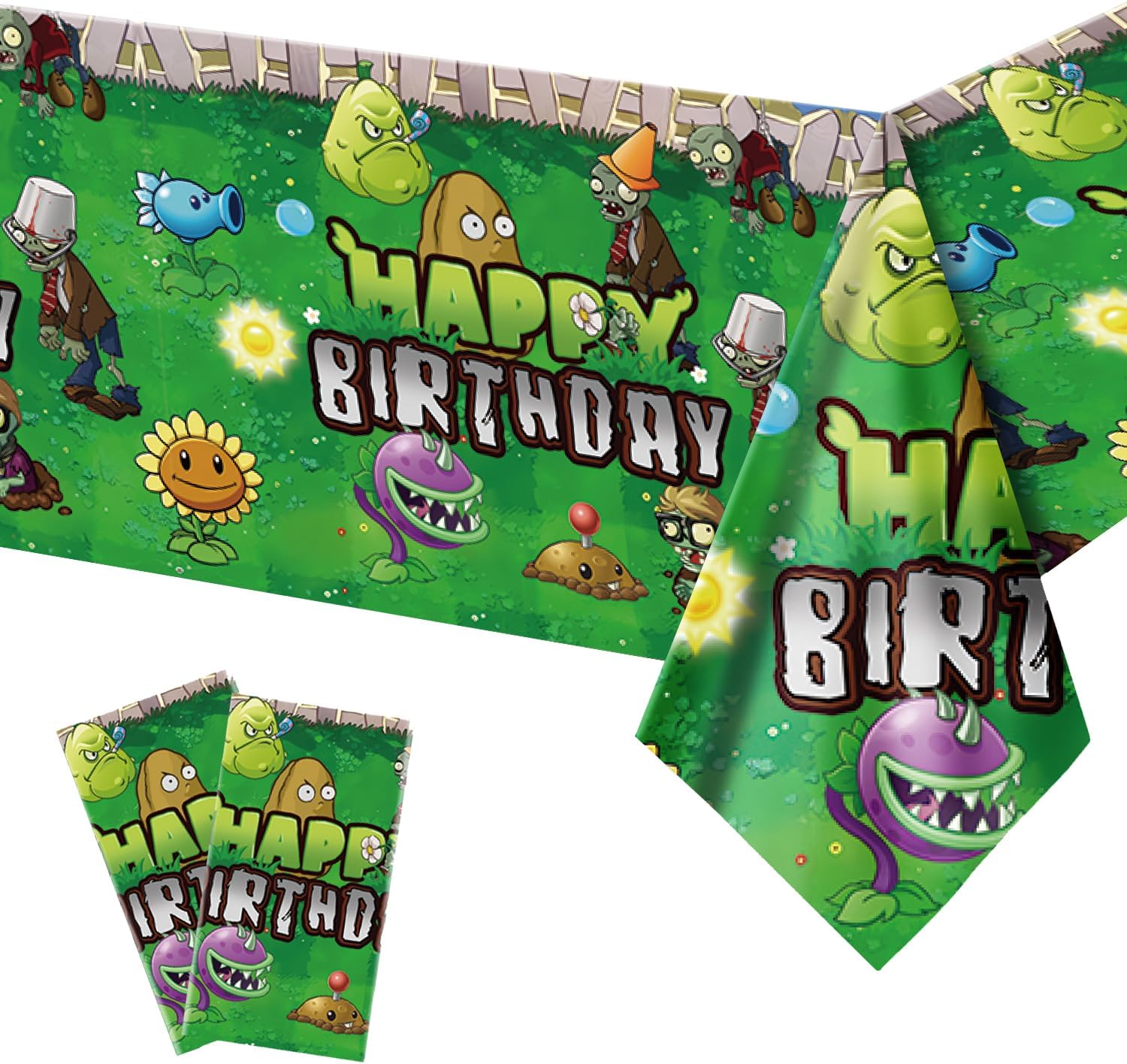 Deenor 2Pcs Plants Zombies Tablecloth for Birthday Party