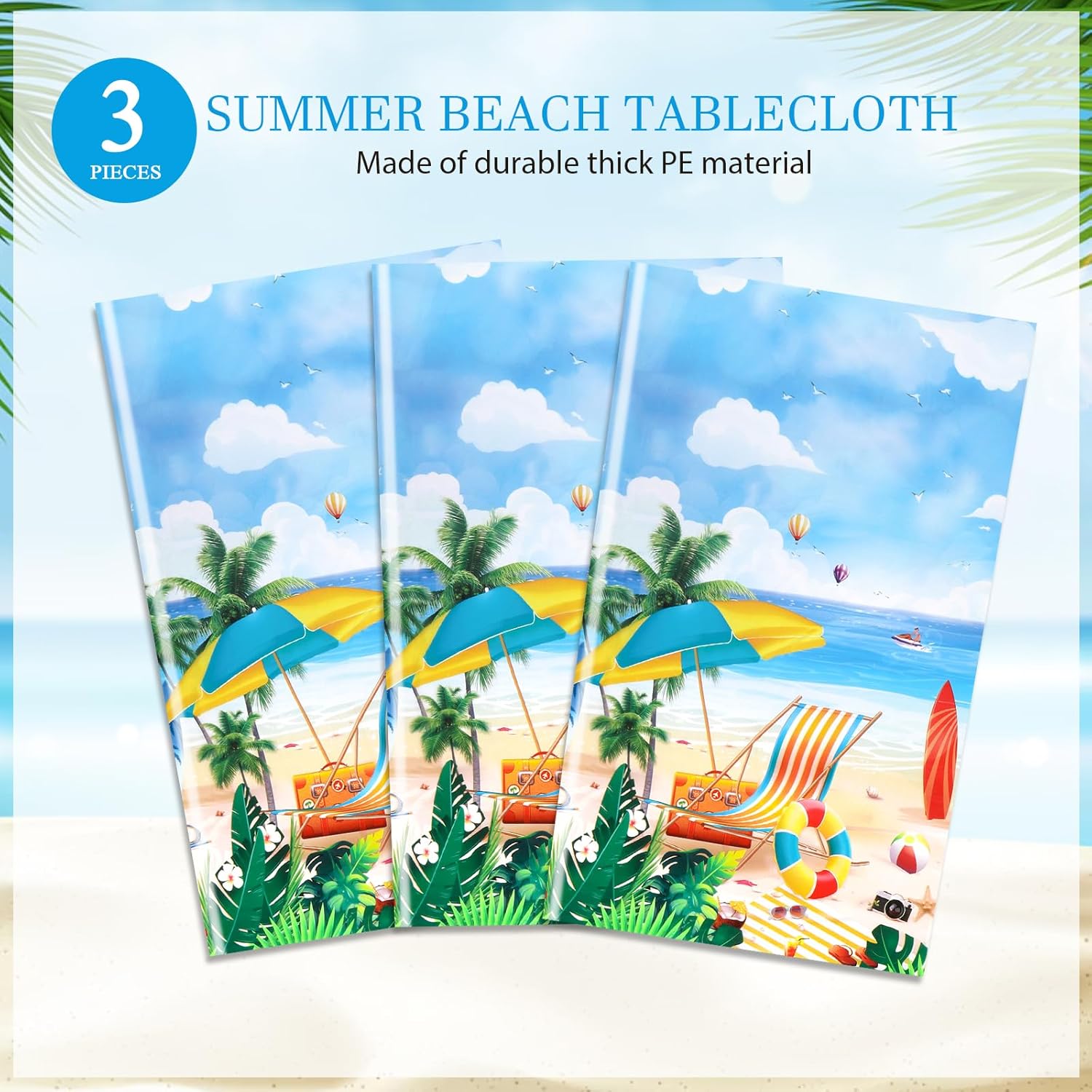 PHOGARY 3PCS Disposable Plastic Beach Tablecloth 54X108 Summer Party Decor