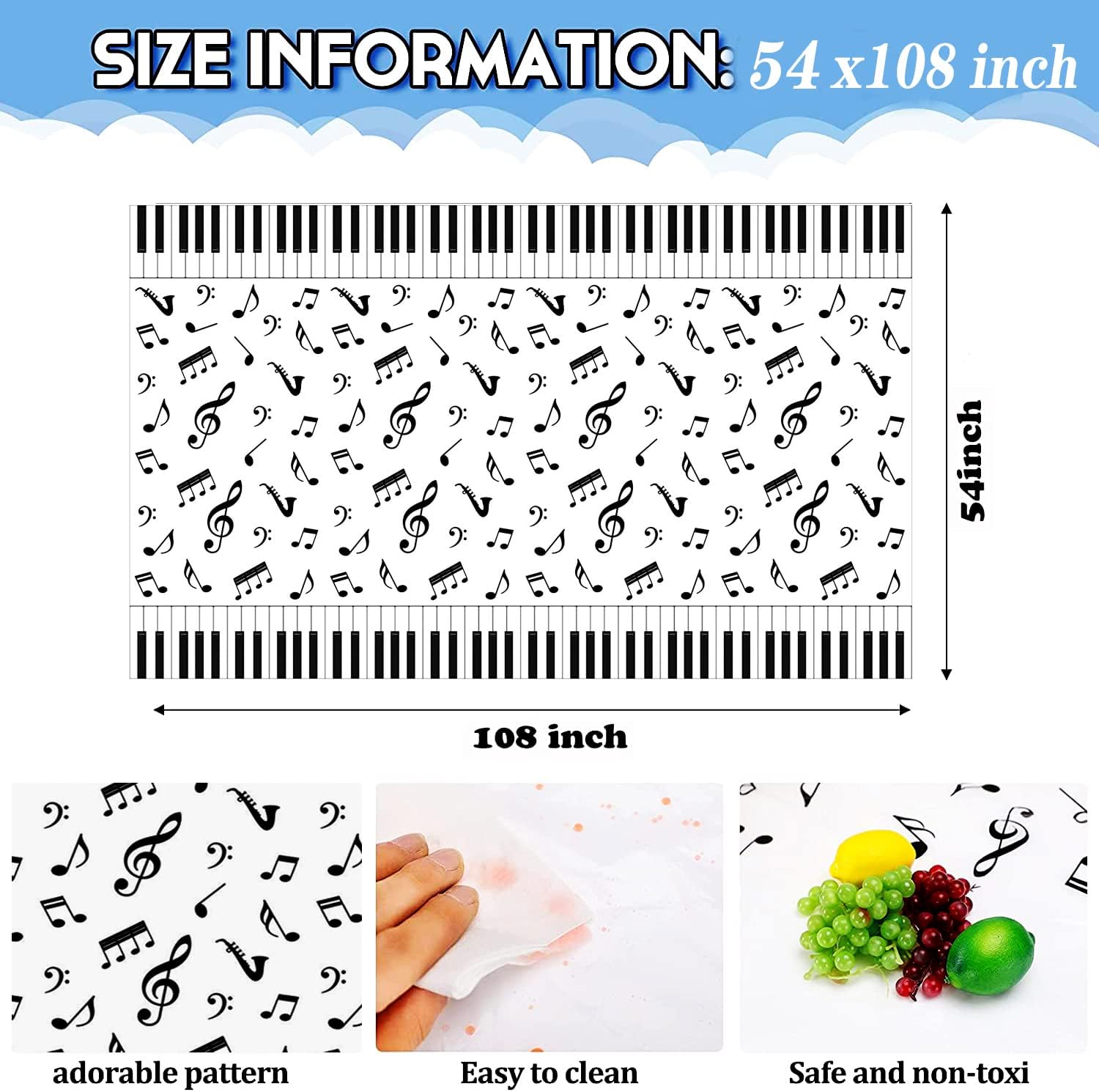 3 Pcs Music Notes Tablecloth 54x108 Music Party Decor