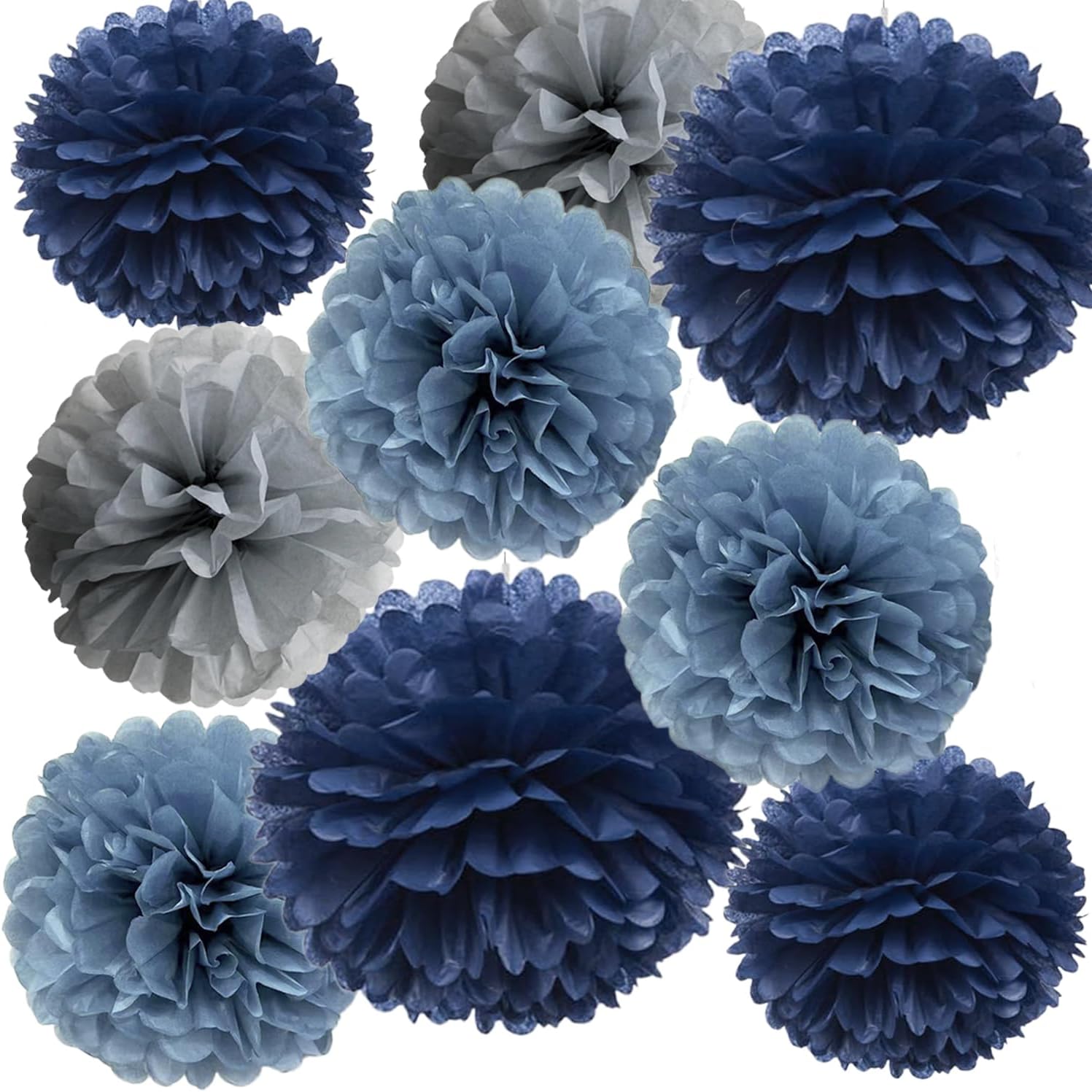Navy Dusty Blue Gray Tissue Pom Poms Party Decorations