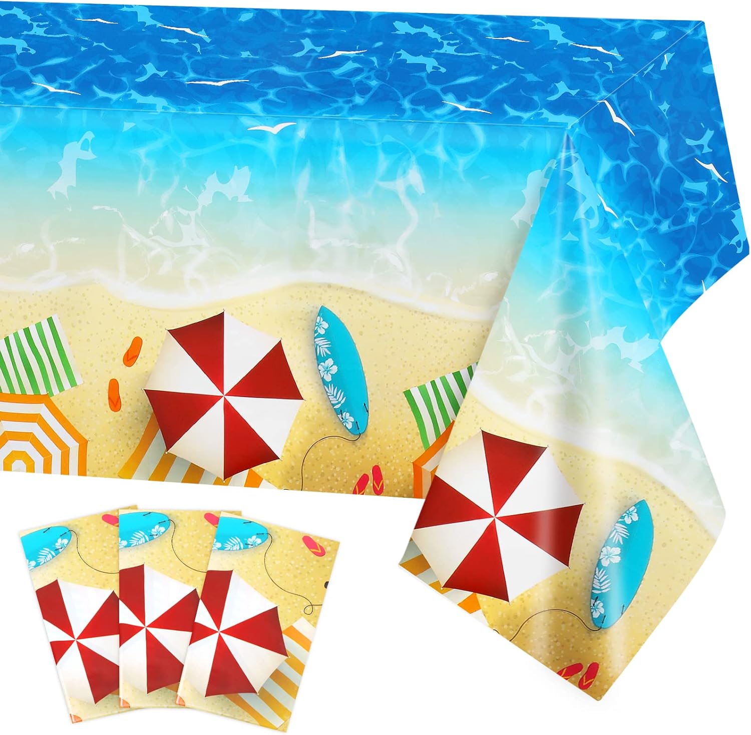 PHOGARY 3 Pieces Ocean Waves Tablecloths for Beach Parties