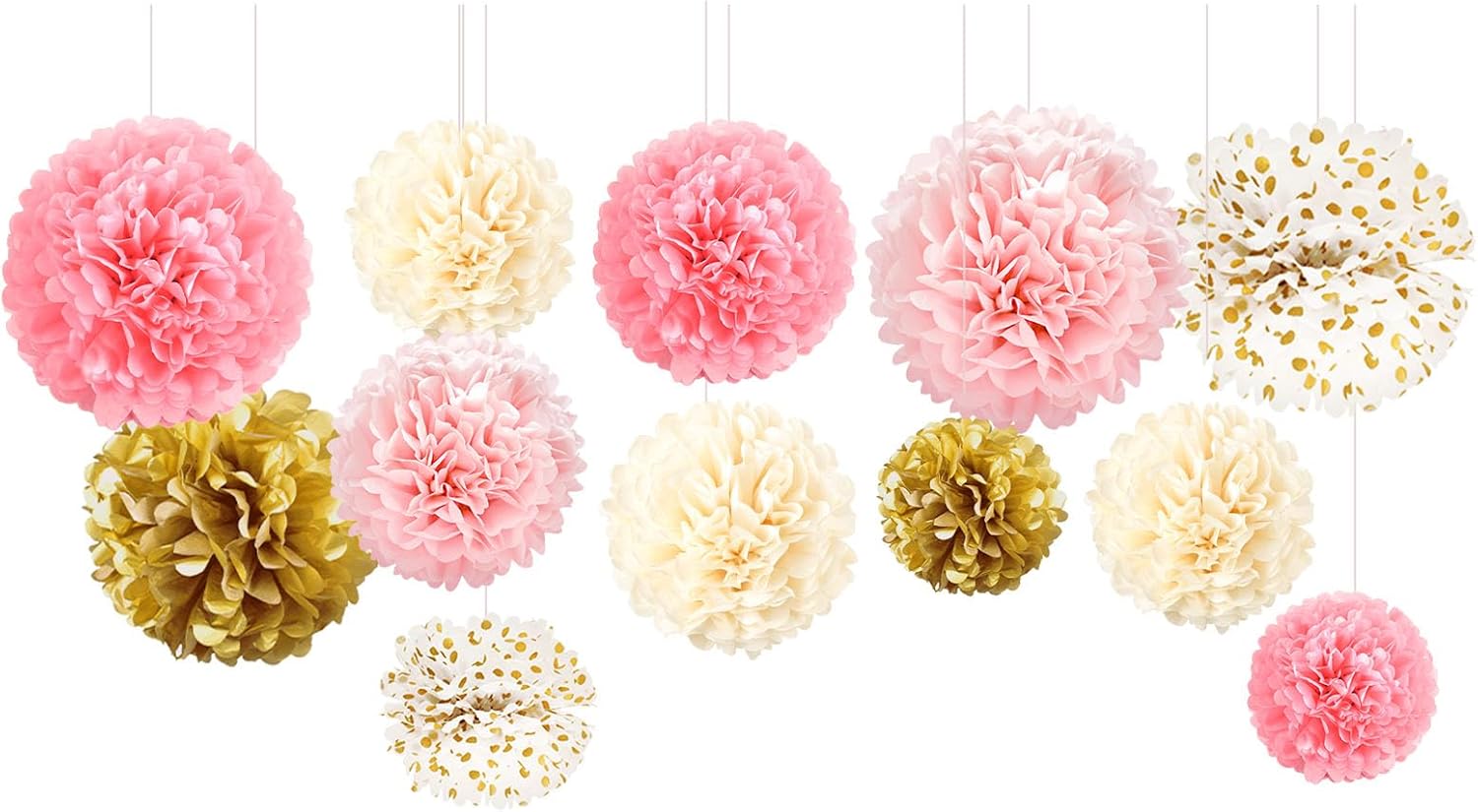 AOBKIAT Pink Gold Tissue Paper Pom Poms Set 12PCS