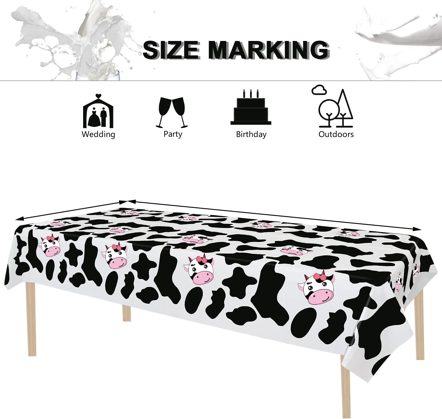 Inspireyee Cow Print Plastic Tablecloth Pack of 4 86x51 Inches