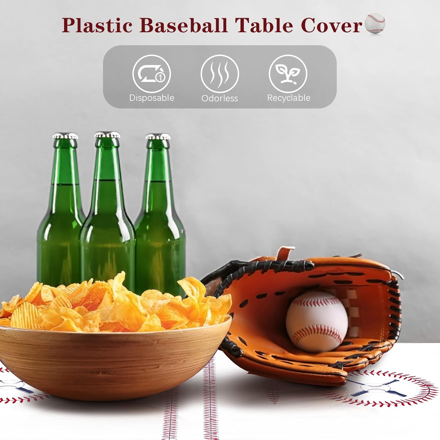 Durony 3 Pack Baseball Tablecloth 108x54 Inch Plastic Cover for Parties