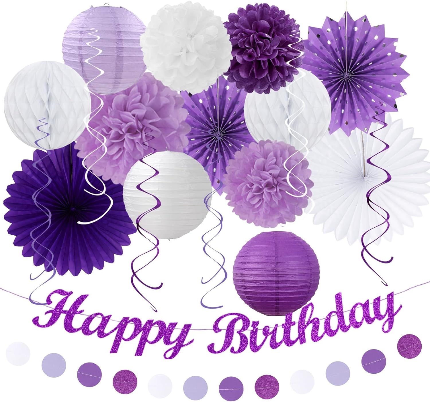 Purple Lilac Lavender White Birthday Party Decor Kit 21pcs