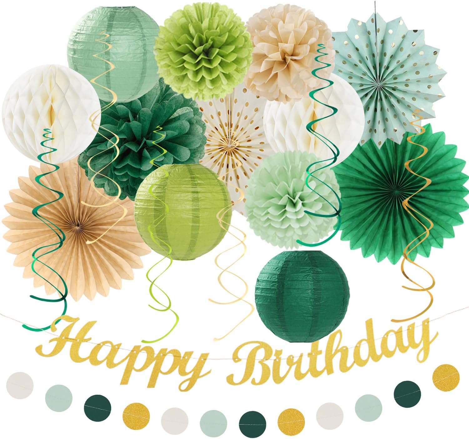 Sage Green Champagne Gold Birthday Decor 21pc Set
