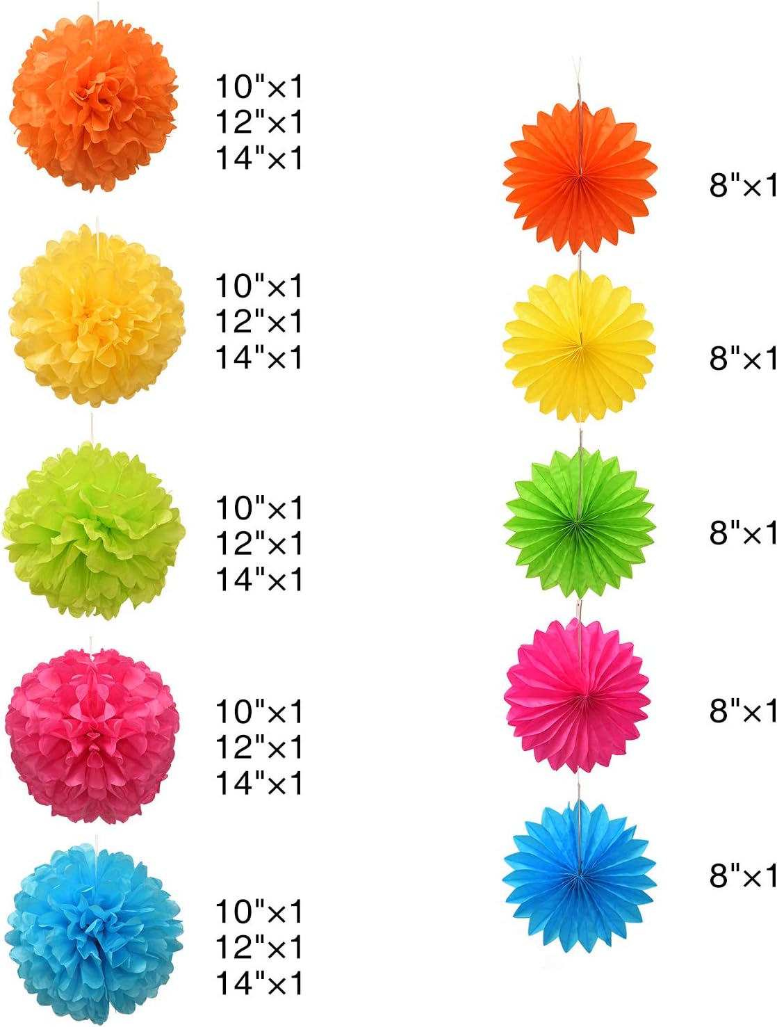 PINSUKO Paper Pom Poms and Fans Set of 20