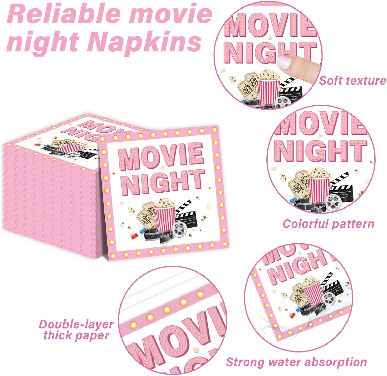 96Pcs Pink Movie Night Party Supplies for 24 Guests