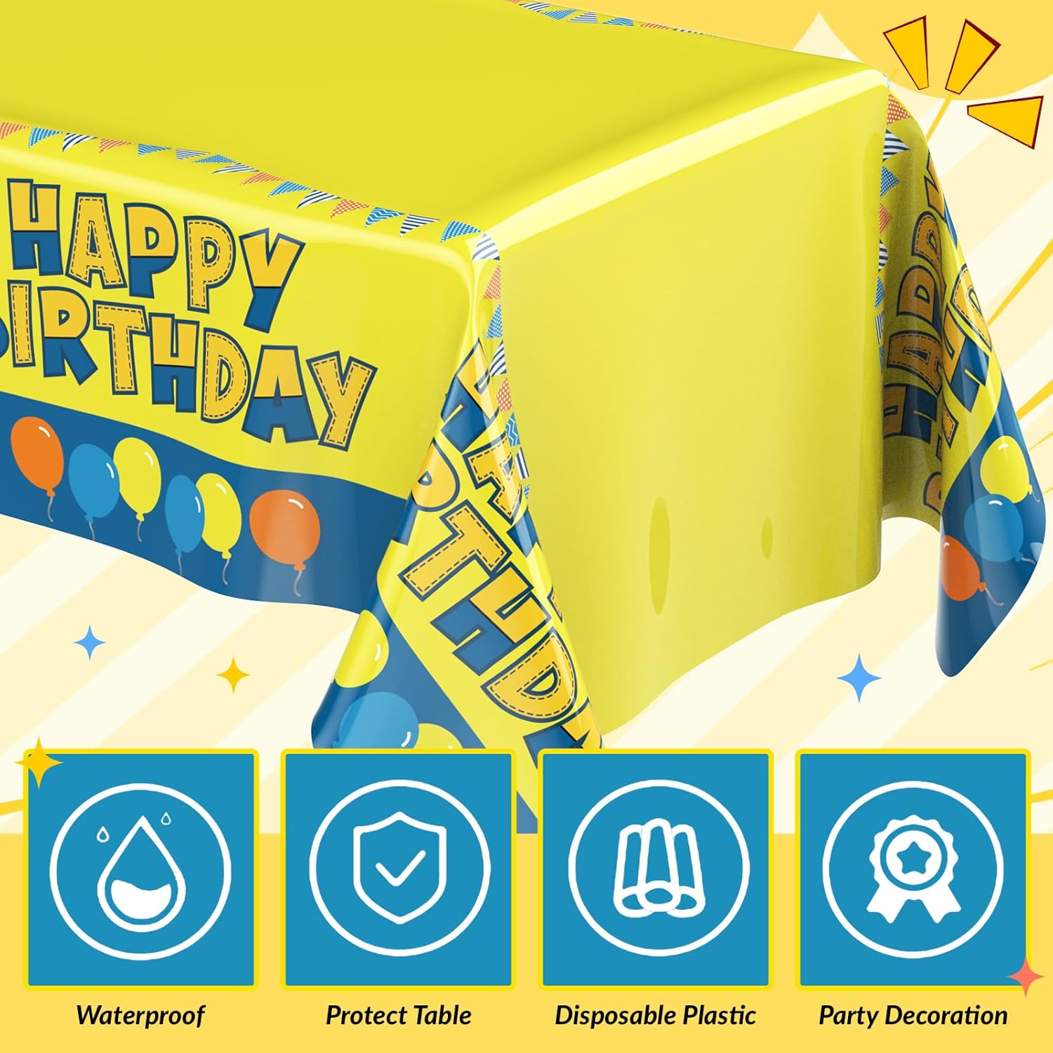 Oudain Yellow Cartoon Tablecloth 2 Sheets 54x108 Inches Birthday Decor