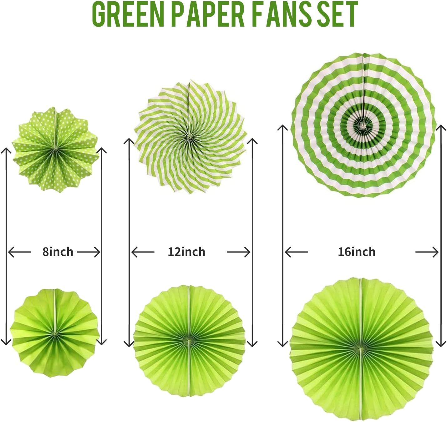 LRCXL 12PCS Party Hanging Paper Fans Set Green