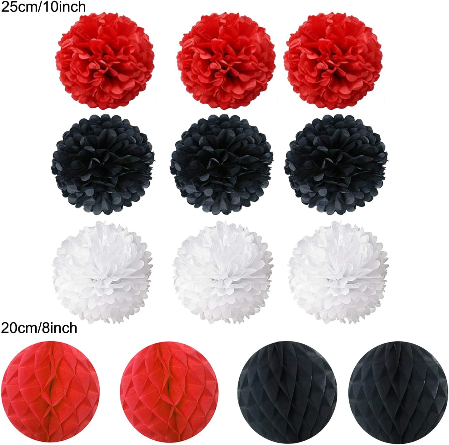 Tissue Paper Pom Poms Red Black White 18 Pcs Set