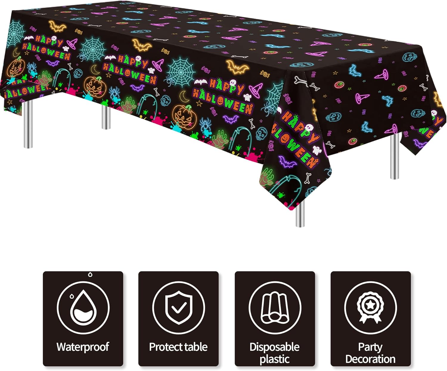Neon Halloween Party Tablecloths 3 Pack
