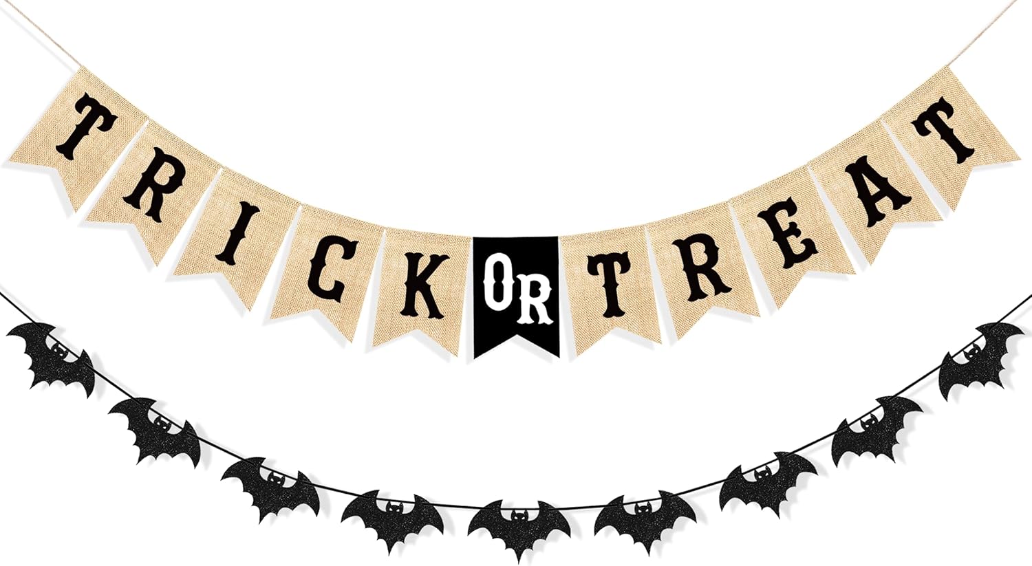 Uniwish Halloween Burlap Glitter Bat Decor Banners