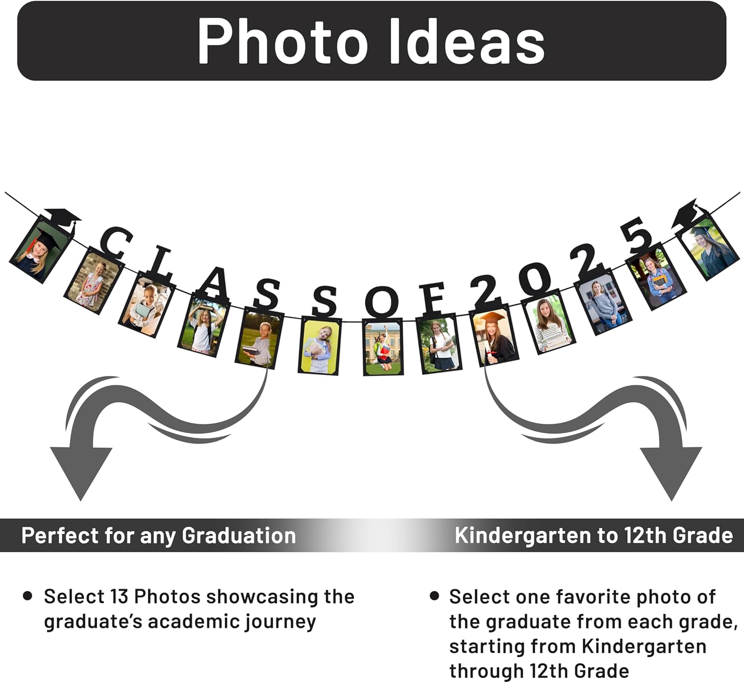 Class of 2025 Graduation Photo Banner with Pre-Strung Ribbons