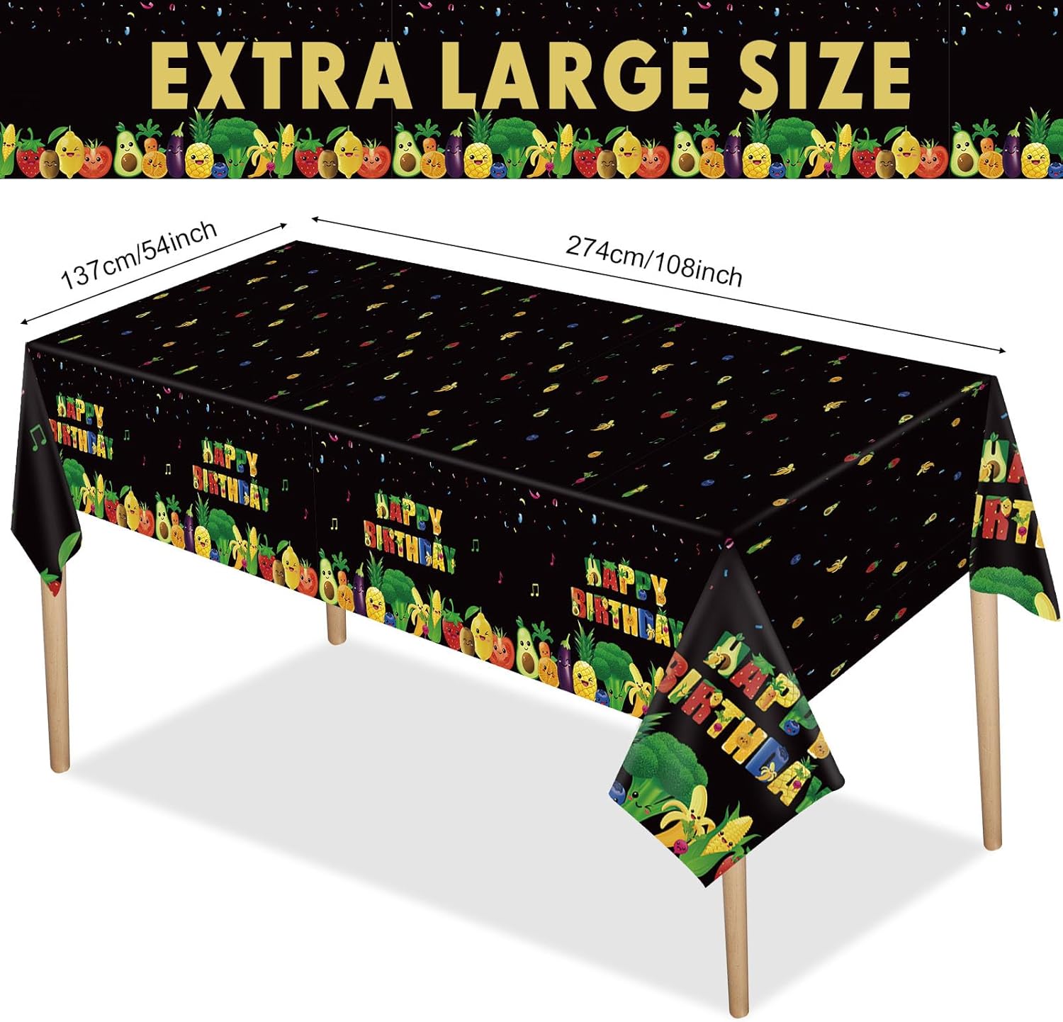 Tiamon 3 Pcs Fruit Tablecloths 54x108 Inch Birthday Party Decorations