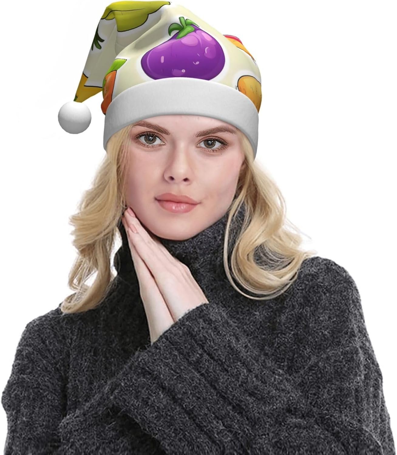 Personalized Santa Hat with Cartoon Vegetable Fruits Print