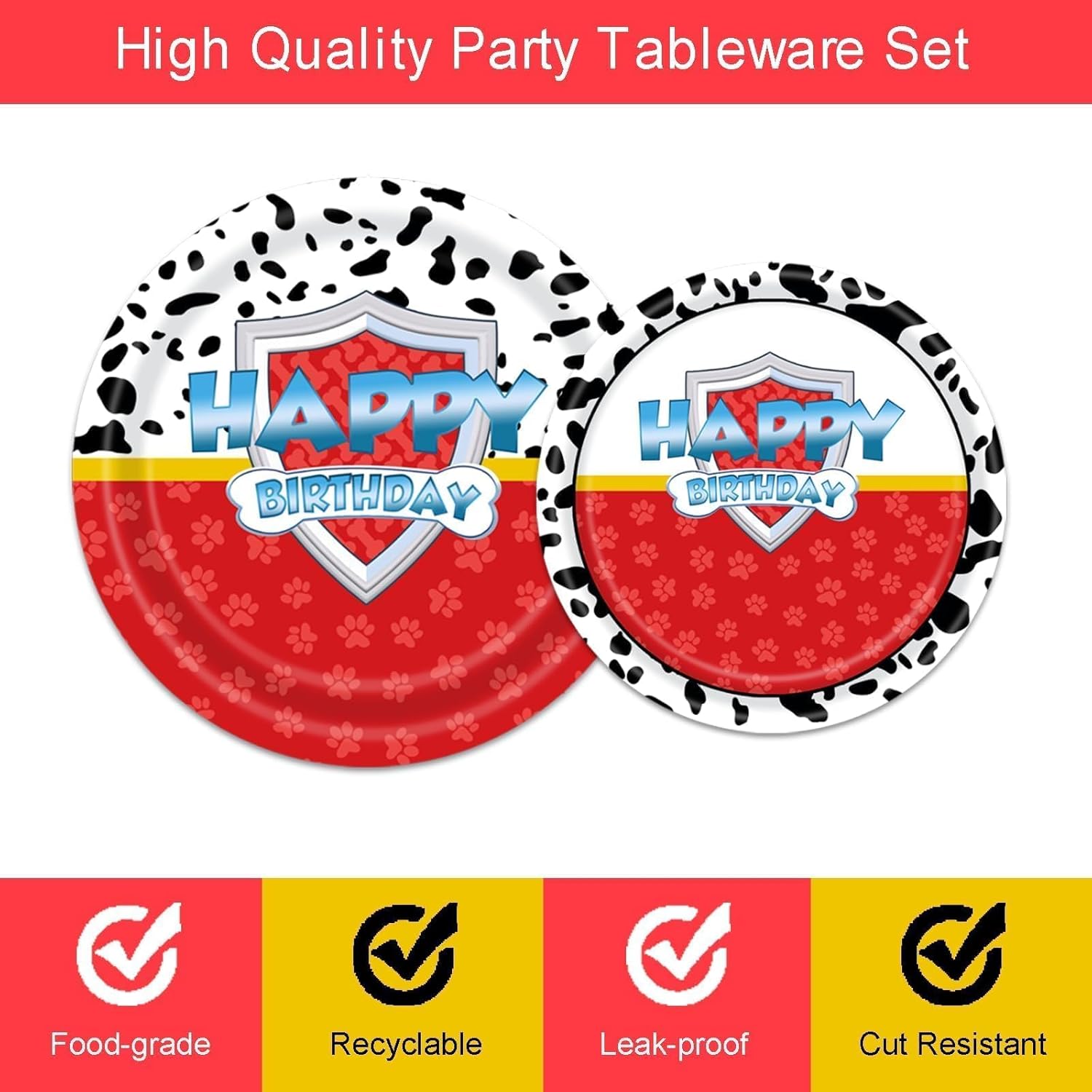 96 Pcs Red Dog Paw Birthday Party Kit for 24 Guests