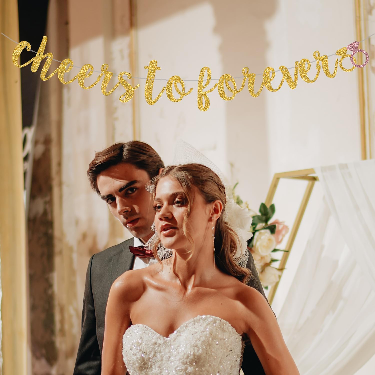 Cheers To Forever Gold Glitter Banner Pre-Strung